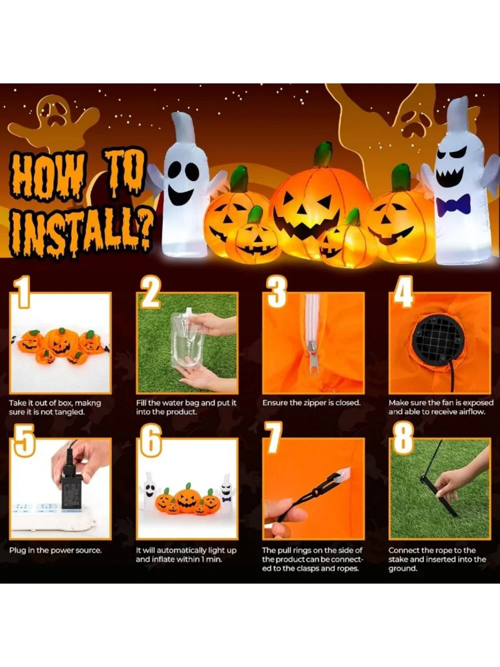 7.5FT Inflatable Halloween Pumpkin Decor with LED Lights for Outdoor Party